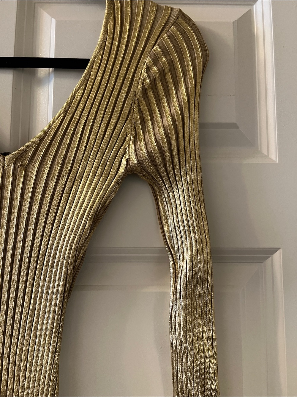 AKIRA Gold Ribbed V-Neck Maxi Dress - Picture 2 of 6